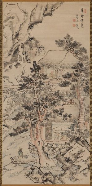 Mountain Hut and Scholar Viewing Plum Blossoms Oil Painting by Ike no Taiga