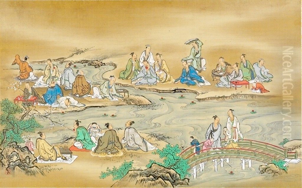 Floating Wine Cup Poetry Game Oil Painting by Kano Tanshin