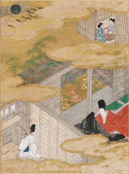 The Twilight Beauty (Yugao), Illustration to Chapter 4 of the Tale of Genji (Genji monogatari) Oil Painting by Tosa Mitsunobu