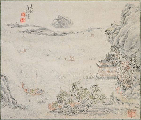 Yueyang Pavilion (after Shao Zhenxian) Oil Painting by Ike no Taiga