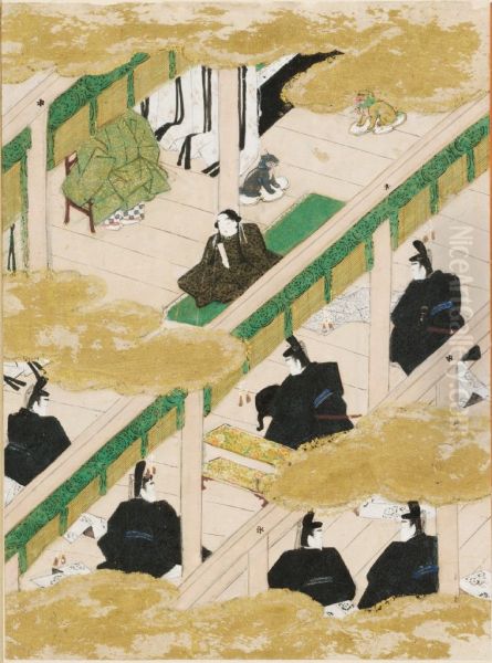 The Paulownia Pavilion (Kiritsubo), Illustration to Chapter 1 of the Tale of Genji (Genji monogatari) Oil Painting by Tosa Mitsunobu