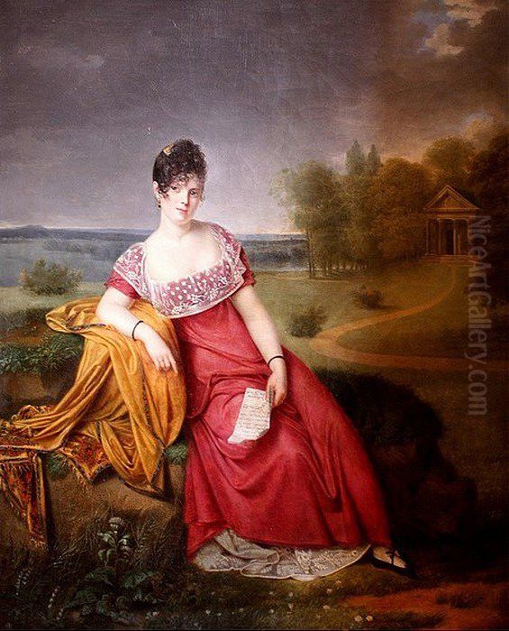 Portrait de femme dans un parc Oil Painting by Adele Romany