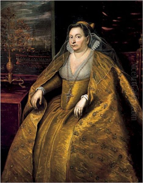 La dogaressa Morosina Morosini, moglie del dogeMarino Grimani Oil Painting by Domenico Tintoretto