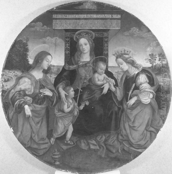 Mystic Marriage of Saint Catherine with the Magdalen and the Infant Saint John the Baptist Oil Painting by Raffaellino del Garbo