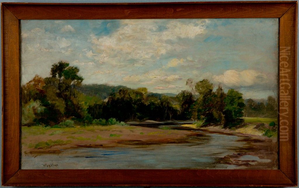 Landscape with River Oil Painting by John Henry Twachtman
