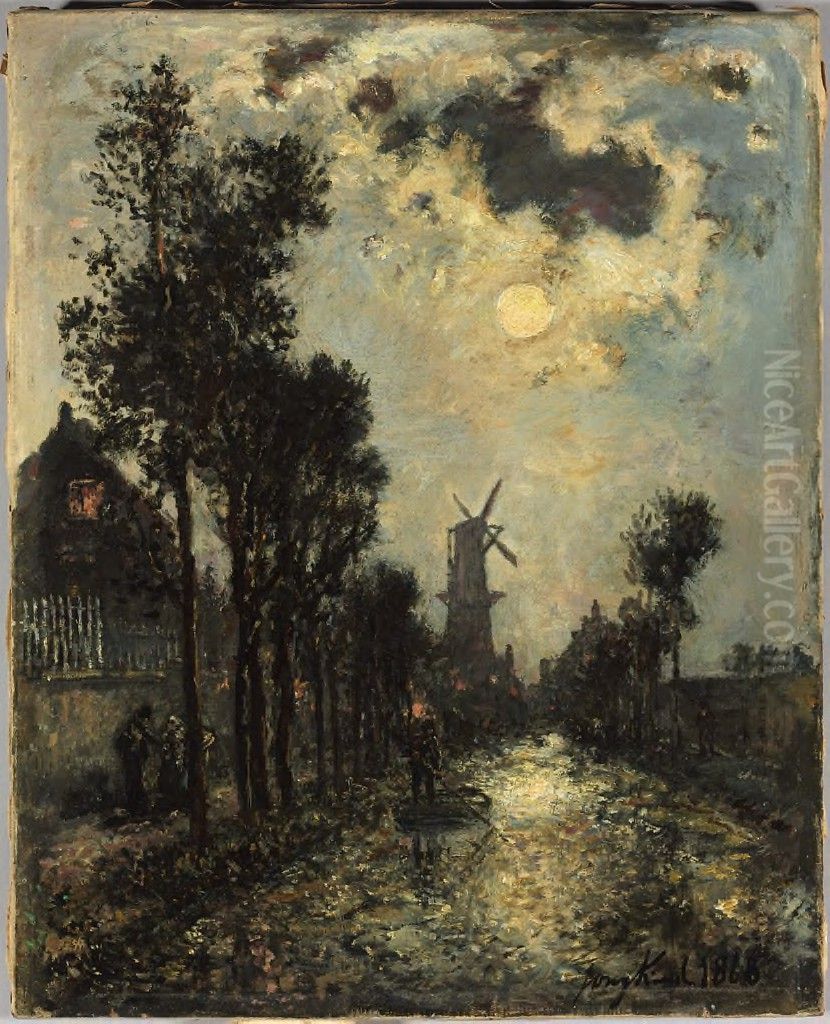 Night Scene, Rotterdam Oil Painting by Johan Jongkind
