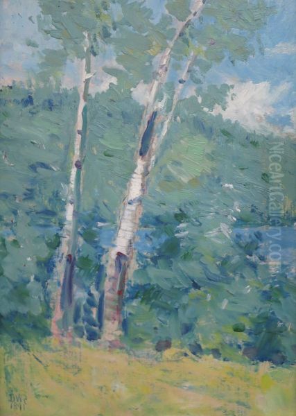 Landscape with Two Trees Oil Painting by Denman Ross