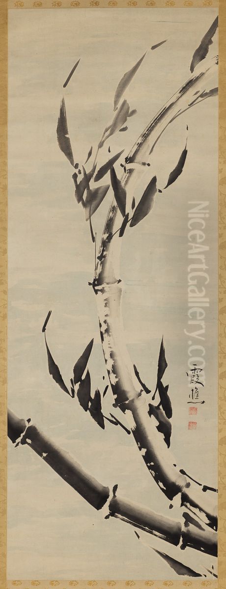 Bamboo on a Stormy Day Oil Painting by Ike no Taiga