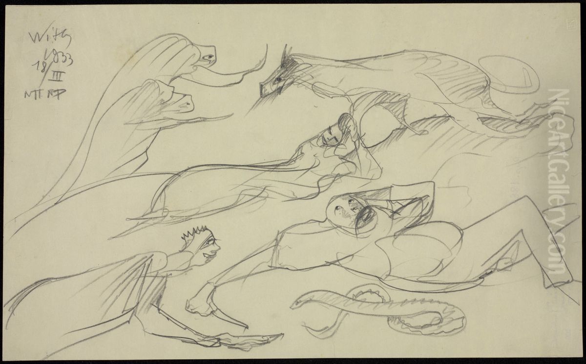 A sketch of a narcotic session Oil Painting by Stanislaw Ignacy Witkiewicz (Witkacy)