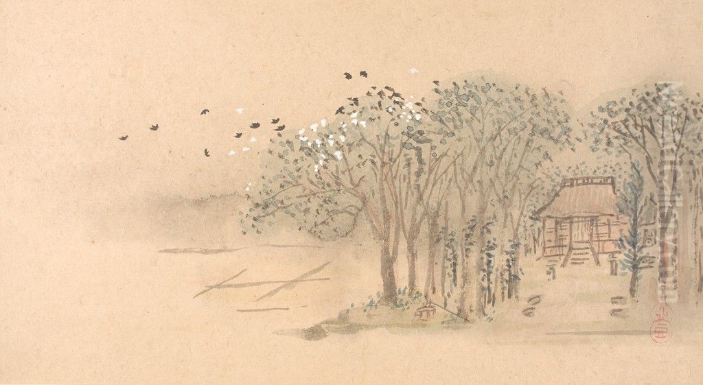One of Six Views of Atsugi Oil Painting by Watanabe Kazan