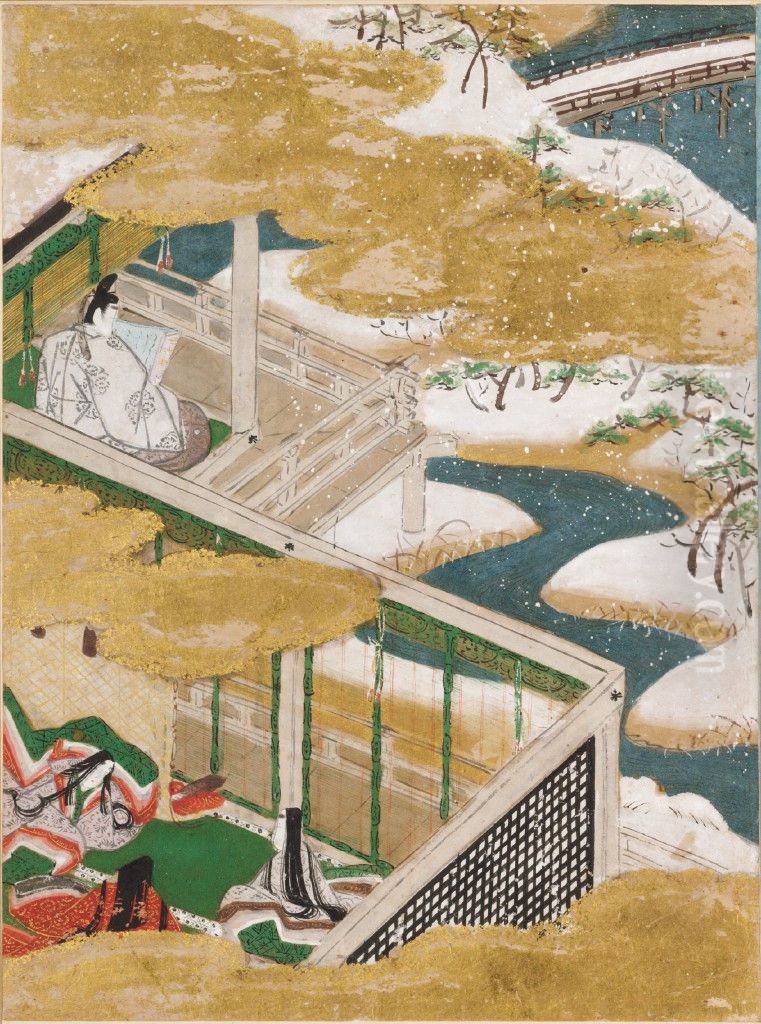 Beneath the Oak (Shiigamoto), Illustration to Chapter 46 of the Tale of Genji (Genji monogatari) Oil Painting by Tosa Mitsunobu