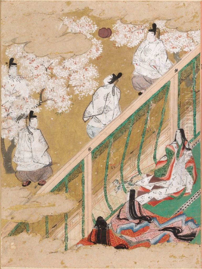 jo), Illustration to Chapter 34 of the Tale of Genji (Genji monogatari) Oil Painting by Tosa Mitsunobu