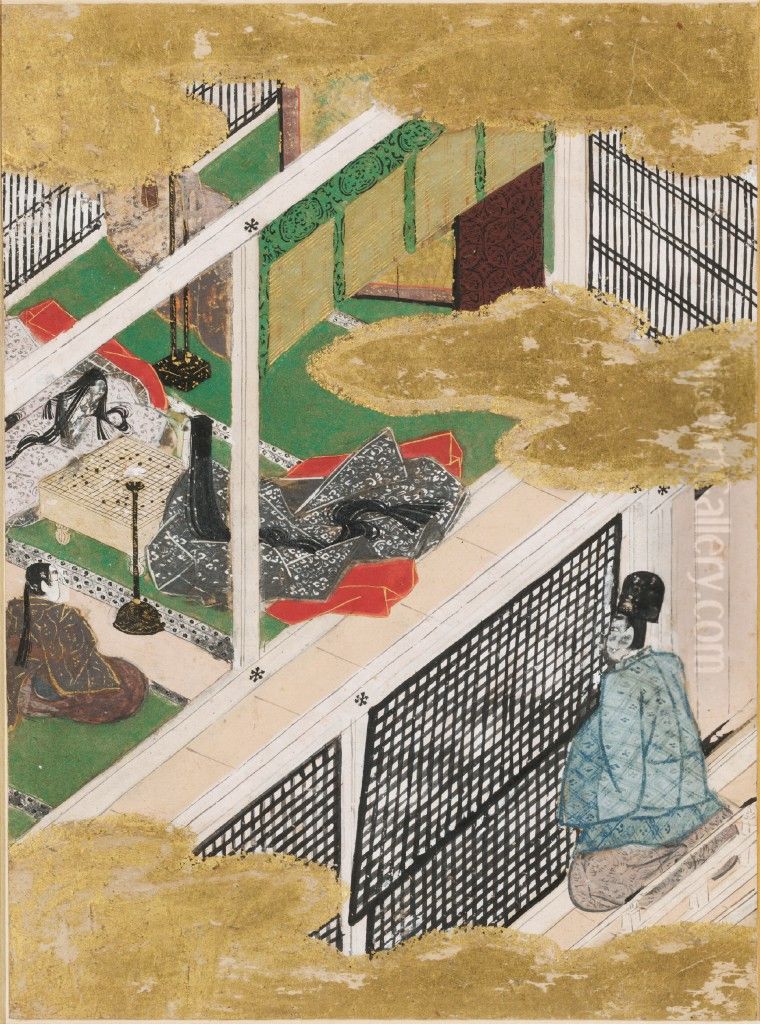 The Cicada Shell (Utsusemi), Illustration to Chapter 3 of the Tale of Genji (Genji monogatari) Oil Painting by Tosa Mitsunobu