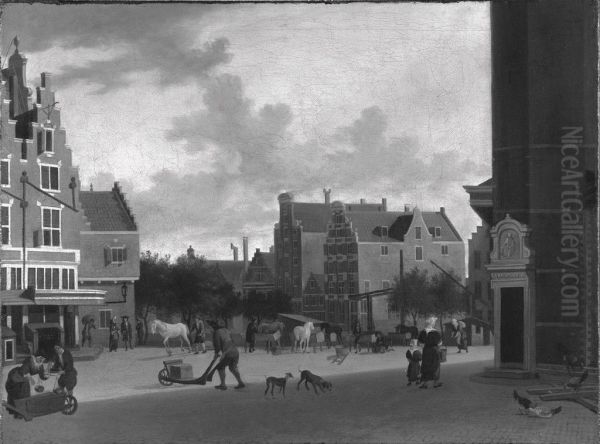 The Nieuwmarkt, Amsterdam Oil Painting by Job Adriaenszoon Berckheyde