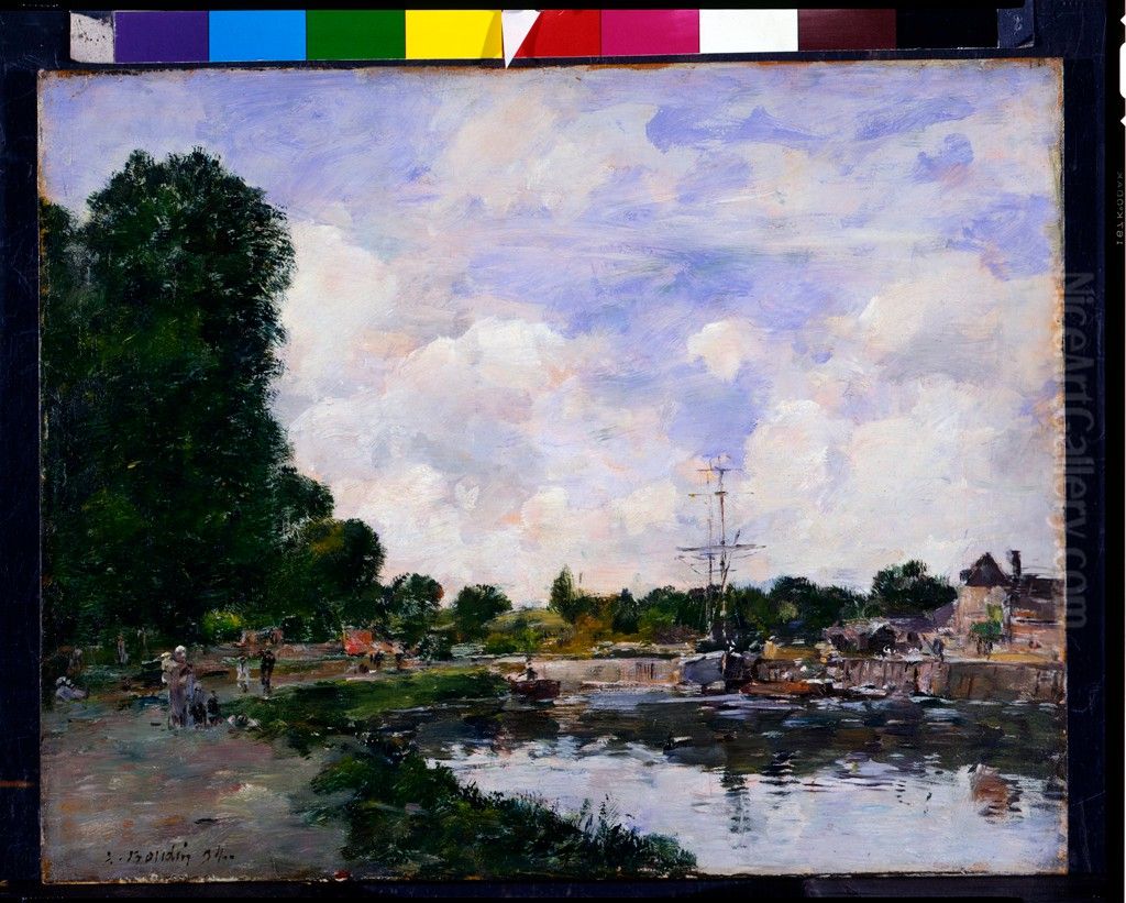 A Canal at Abbeville Oil Painting by Eugene Louis Boudin
