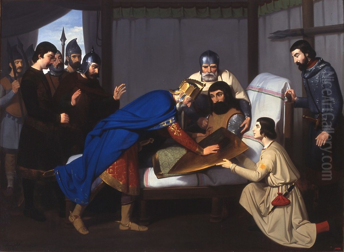 Origen de l'escut del comtat de Barcelona Oil Painting by Claudi Lorenzale