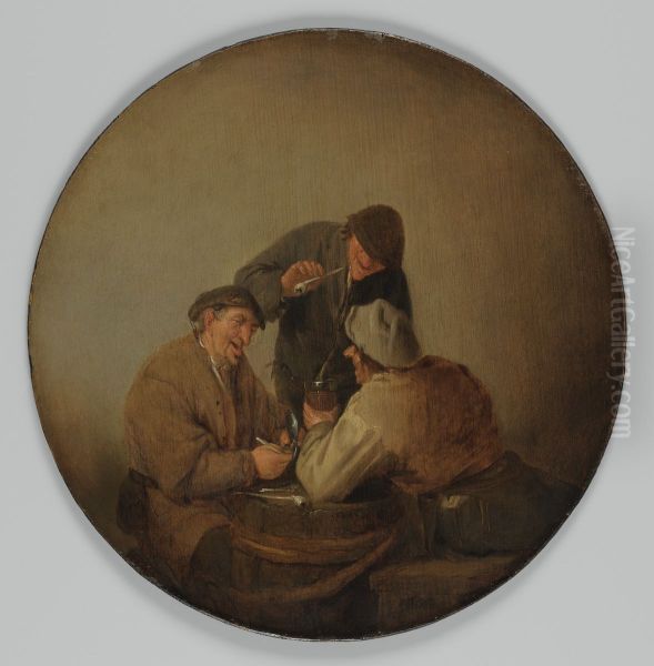 Three Peasants Drinking and Smoking Oil Painting by Adriaen van Ostade