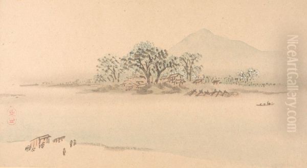 One of Six Views of Atsugi Oil Painting by Watanabe Kazan