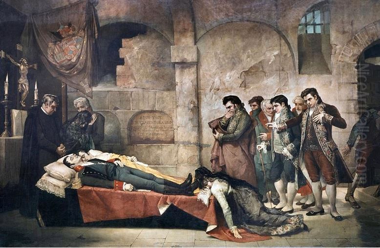 Los cadaveres de Daoiz y Velarde en la cripta de San Martin Oil Painting by Jose Nin Y Tudo