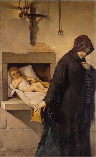 Child Abandoned at a Hospice Oil Painting by Jose Nin Y Tudo