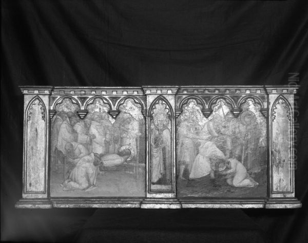 Funeral of Saint Benedict; Saint Augustine; Beheading of Saint Lucilla Oil Painting by Spinello Aretino