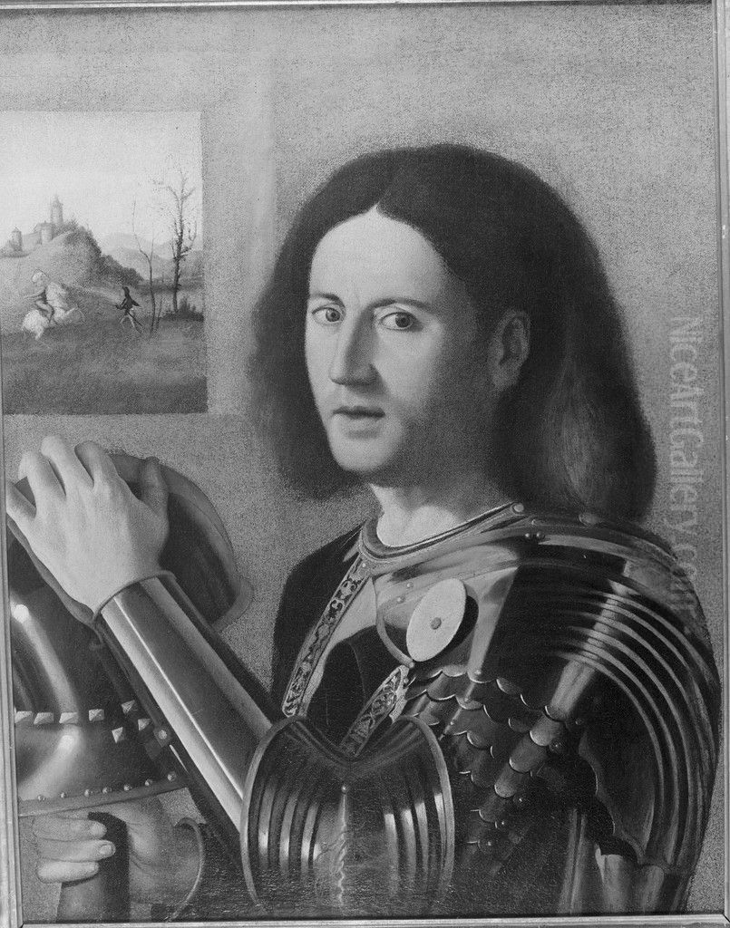 Portrait of a Man in Armor Oil Painting by Marco Basaiti