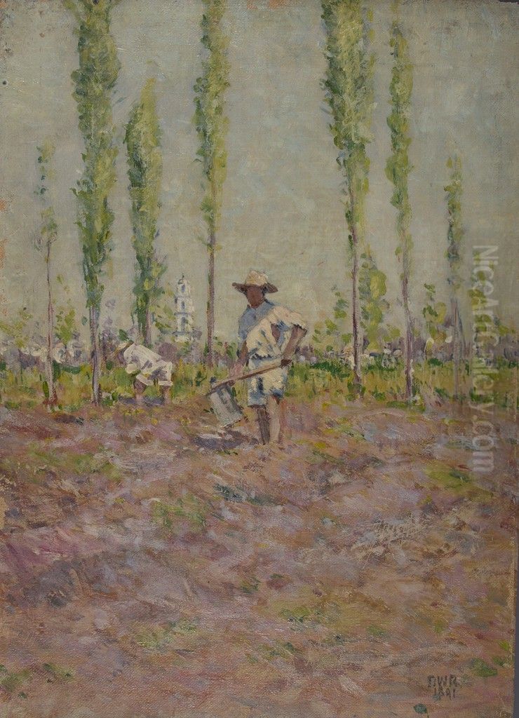 Landscape with Two Figures in a Field Oil Painting by Denman Ross