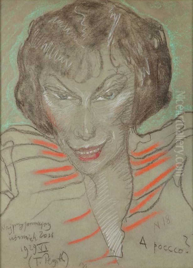 The most beautiful smile of Zosia (Portrait of  Zofia Szumanowa?) Oil Painting by Stanislaw Ignacy Witkiewicz (Witkacy)