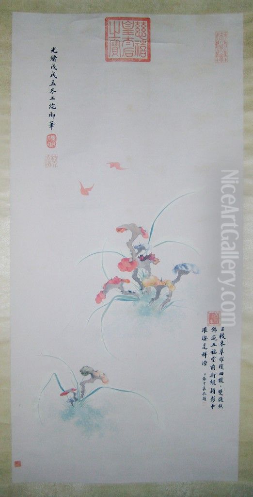 Fungi and Bats Oil Painting by Empress Dowager Cixi