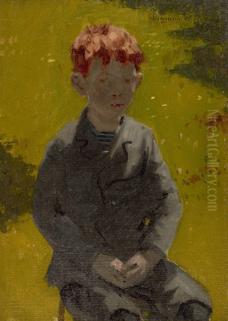 Portrait of a Boy Seated on Grass Oil Painting by Denman Ross