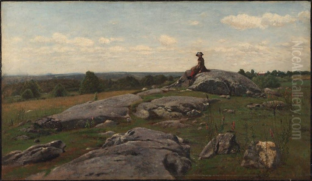 Young Girl in a Rocky Field Oil Painting by William Hart