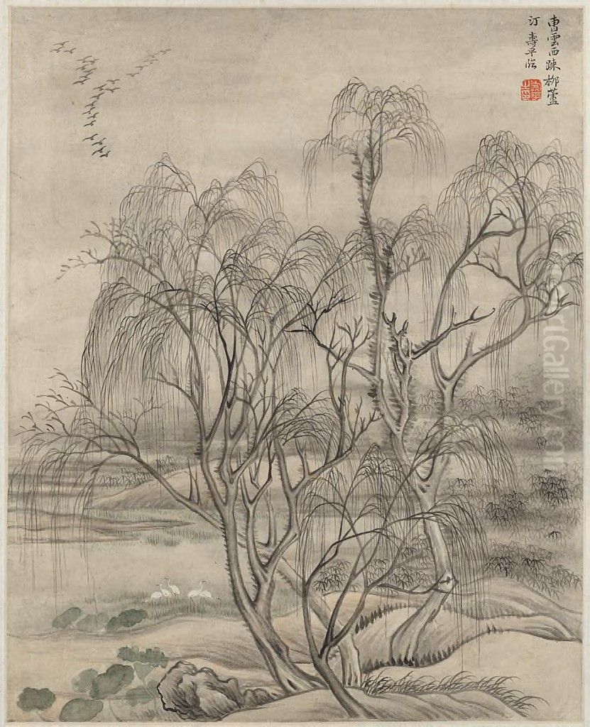 Landscape after Cao Zhibo (1272-1355) Oil Painting by Yun Shouping