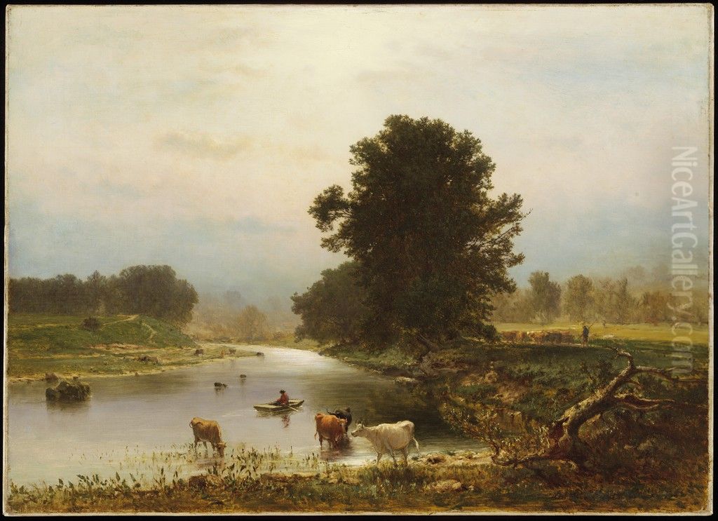 A View Near Medfield Oil Painting by George Inness