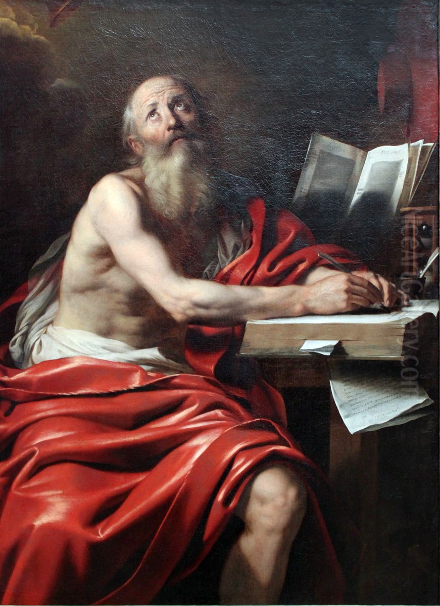 Writing St. Hieronymus - Saint Jerome Writing Oil Painting by Nicolas Regnier