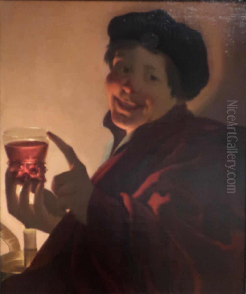 Boy with a Roemer of Wine by Candlelight Oil Painting by Hendrick Ter Brugghen