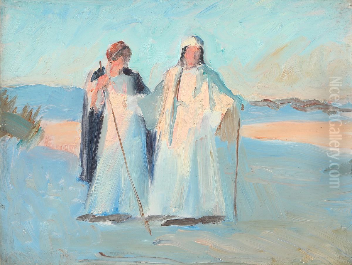 Ruth og Naomi / To kvinder i klitlandskab, Raabjerg Mile Oil Painting by Laurits Tuxen Ruth og Naomi / To kvinder i klitlandskab, Raabjerg Mile Oil Painting by Laurits Tuxen