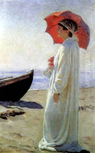 Nina pa stranden, Skagen Oil Painting by Laurits Tuxen
