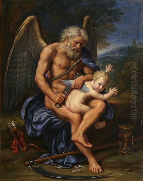 Time clipping Cupid's wings Oil Painting by Pierre Mignard I