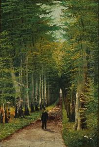 A gentleman taking a stroll in a forest