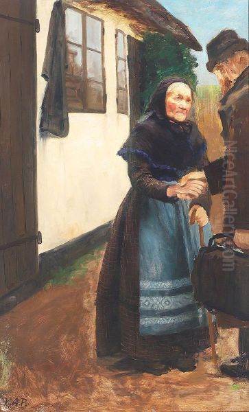 The son returns to home. Study. Oil Painting by H. A. Brendekilde