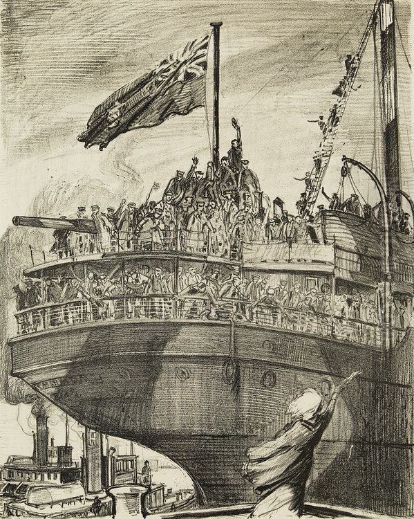 Departure of a Troopship Oil Painting by Arthur Lismer
