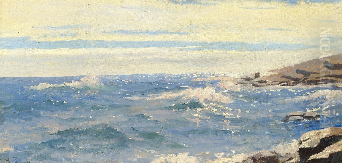 Kystparti fra Bretagne. Oil Painting by Laurits Tuxen