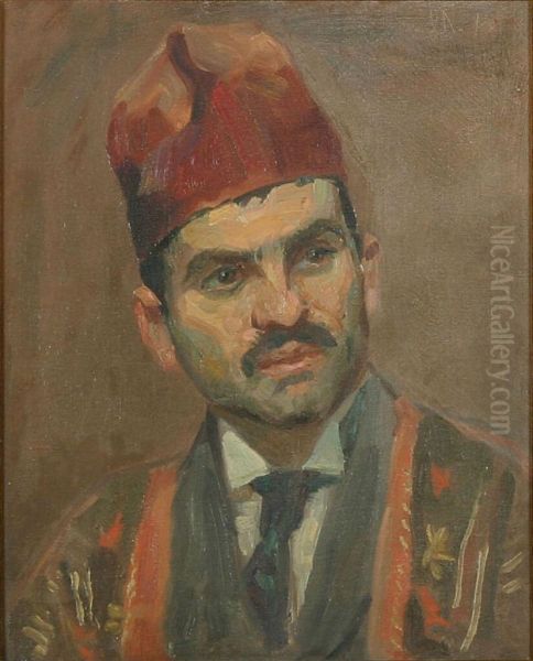 Portrait of a Greek soldier. Oil Painting by Laurits Tuxen