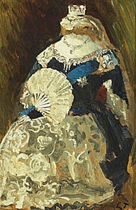 The coronation dress of Queen Victoria. Oil Painting by Laurits Tuxen