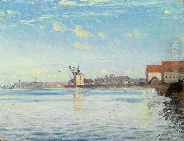 Kobenhavns havn. Oil Painting by Laurits Tuxen