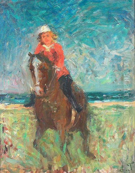 Riding through the lyme grass. Oil Painting by Laurits Tuxen
