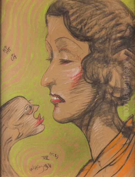 Portrait of Krystyna Ejbol + monster adorator Oil Painting by Stanislaw Ignacy Witkiewicz (Witkacy)