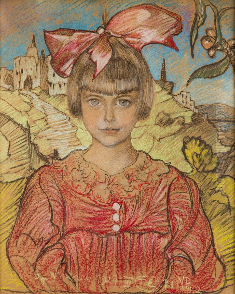Portret dziewczynki na tle pejzazu Oil Painting by Stanislaw Ignacy Witkiewicz (Witkacy)