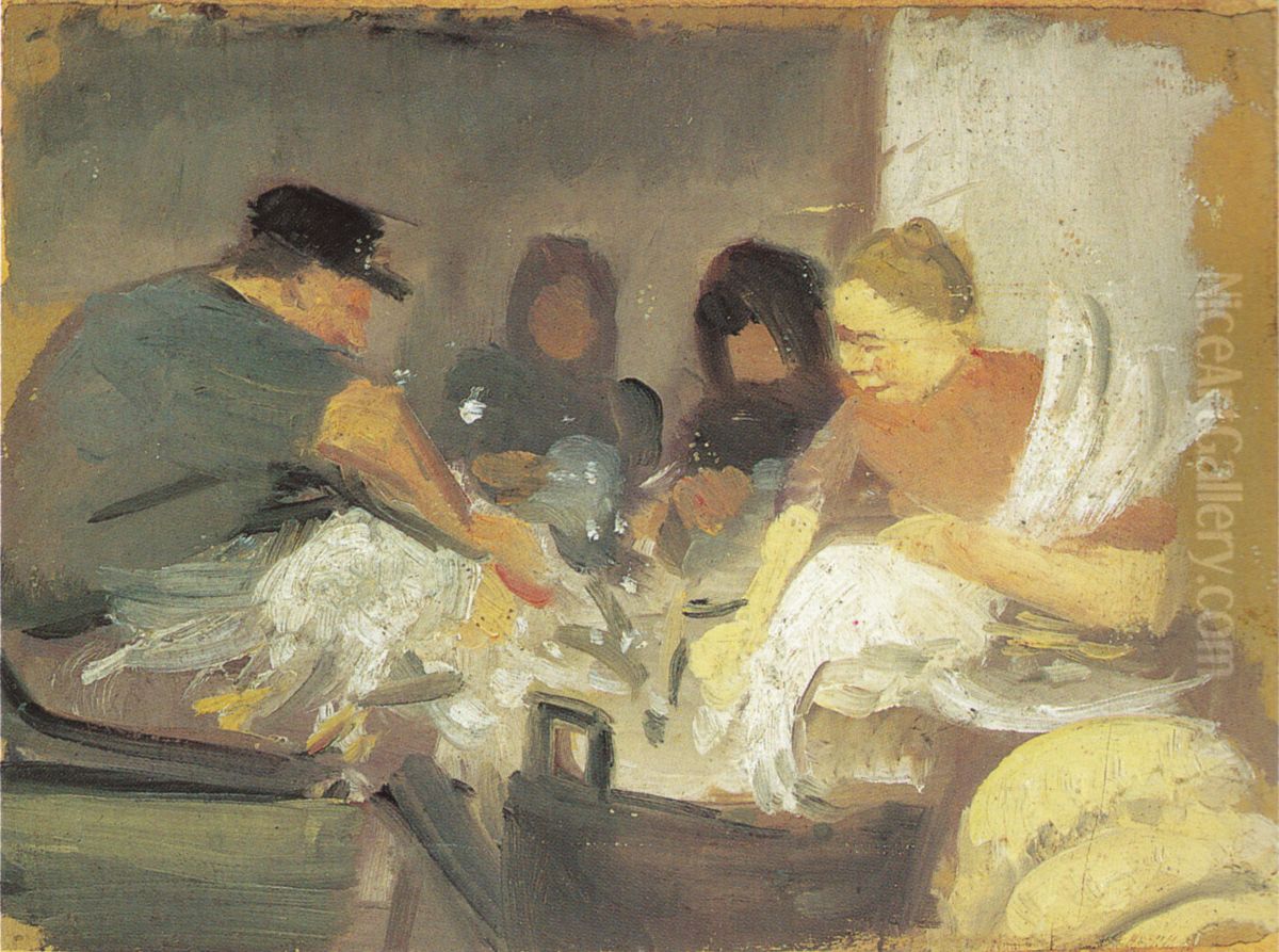 Plucking the Christmas Goose. Study. Oil Painting by Anna Ancher