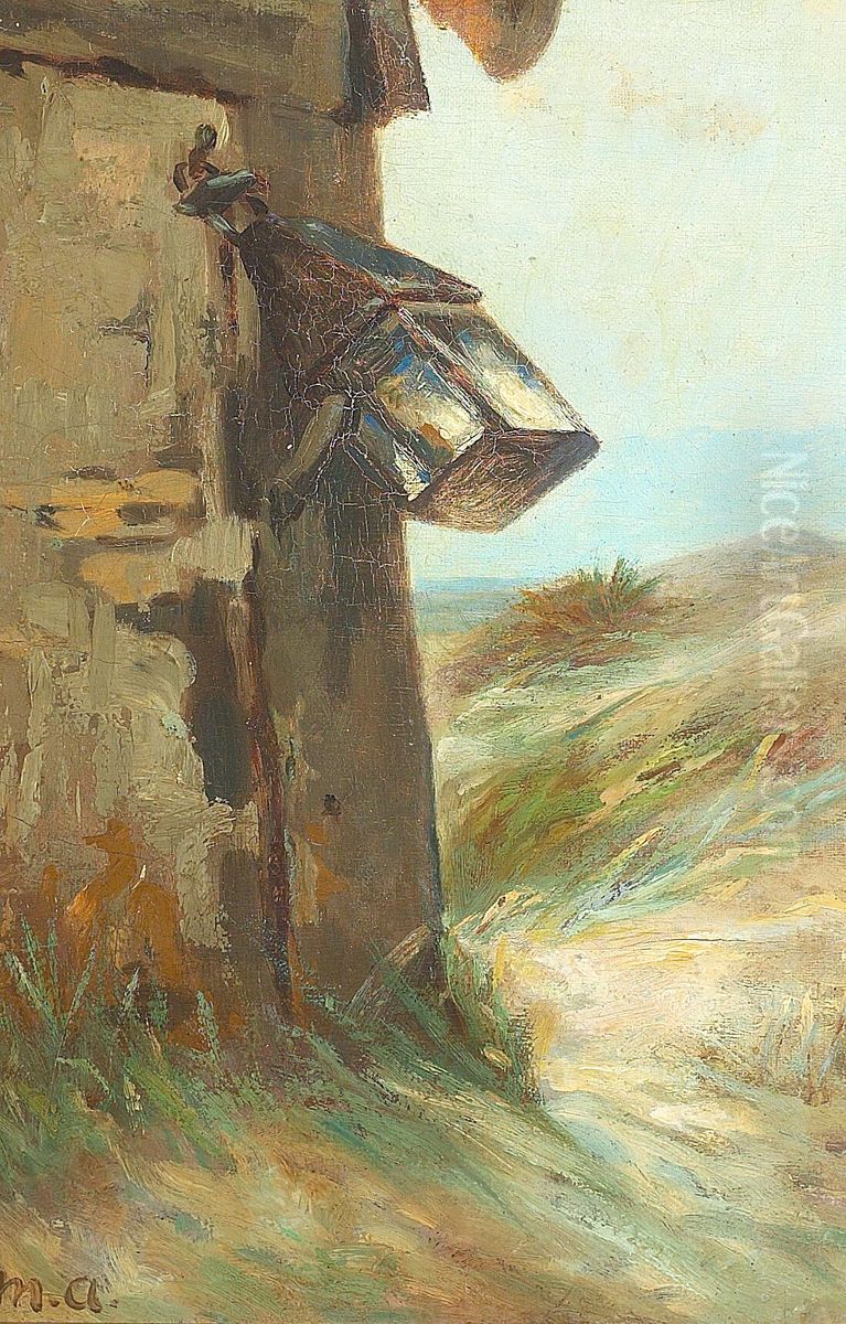 View of the dunes and a lantern on a house. Oil Painting by Michael Peter Ancher